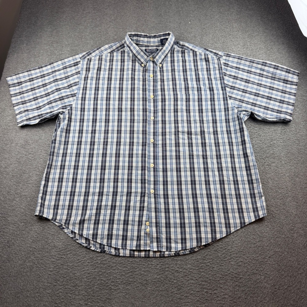 Puritan Button Down Shirt Men's 2XL Blue Plaid Short Sleeve Wrinkle Resistant